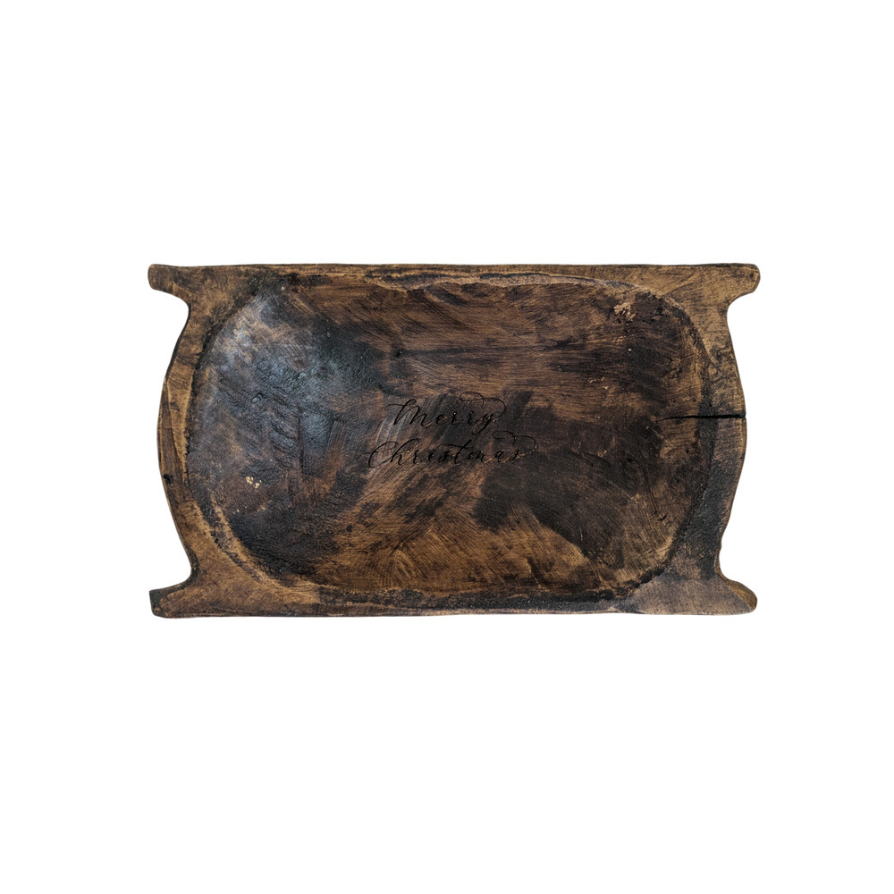 Primitive Style Rustic Wood Bowl Small Merry Christmas Engraved Rustic Country